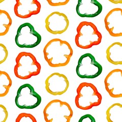 Realistic Detailed 3d Color Sliced Peppers Seamless Pattern Background on a White. Vector illustration of Slice Pepper