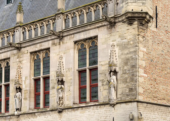 Architectural details of the Town hall of Damme, A municipality located in the Belgian province of West Flanders, Belgium