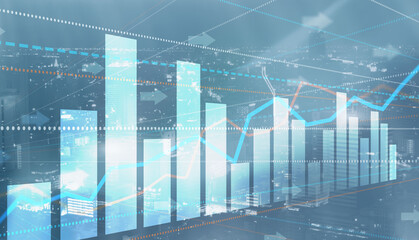 Finance Chart Graph. Trading Forex Exchange Investment Fintech concept on Modern City background