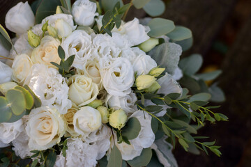 Wedding bouquet of white flowers. Wedding day