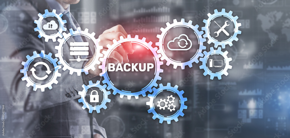 Aufkleber backup data recovery cybersecurity. mixed media technology concept