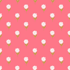 Chamomile pattern seamless in freehand style. Spring flowers on colorful background. Vector illustration for textile.