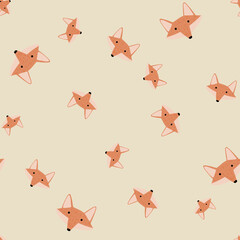 Fototapeta premium Fox pattern seamless in freehand style. Head animals on colorful background. Vector illustration for textile.