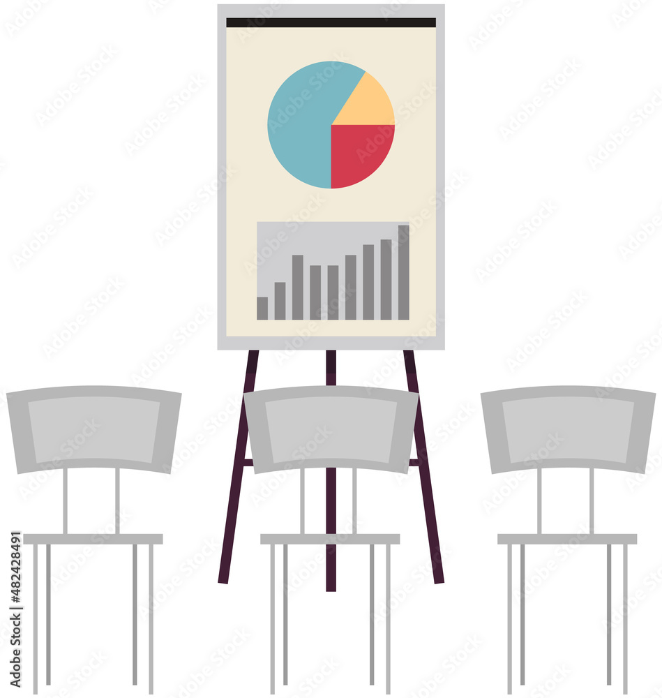 Poster flipchart with diagram in presentation studio. presentation board with statistical data. business re