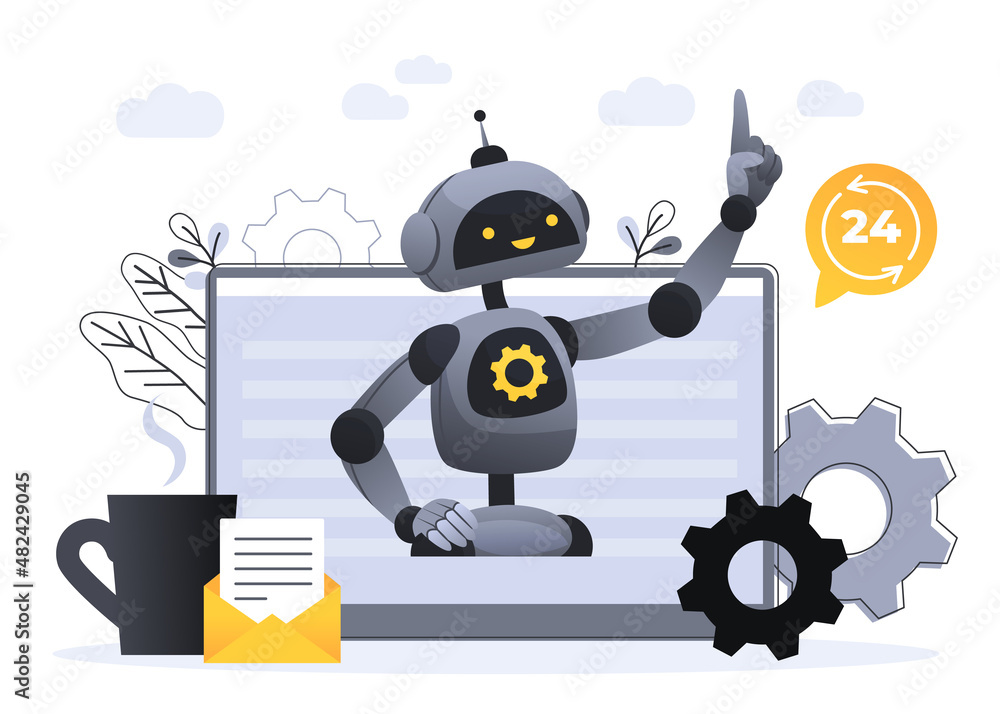 Poster illustrations concept customer and operator, online technical support 24-7 for web page. artificial 