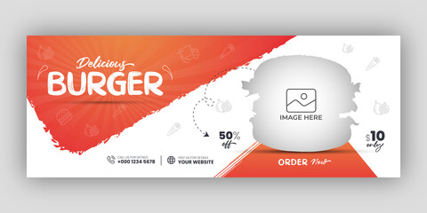 Burger sale food menu social media facebook cover or web banner template - obrazy, fototapety, plakaty