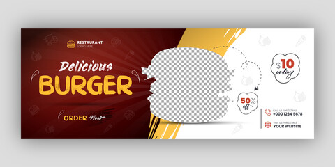Burger sale food menu social media facebook cover or web banner template - obrazy, fototapety, plakaty
