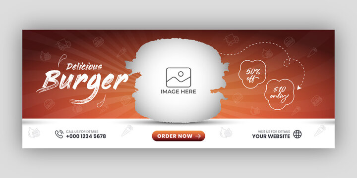 Burger sale food menu social media facebook cover or web banner template