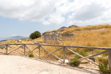 Fototapeta na wymiar Panoramic SIghts of The Acropoli at Segesta Archaeological Park in Trapani, Sicily, Italy.