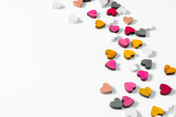 Valentine's Day background. Hearts on white background. Valentine day concept. Flat lay, top view, copy space