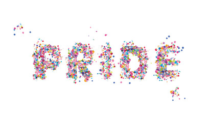 pride multi colored word with confetti