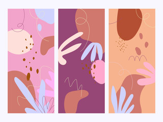 Set of abstract backgrounds. Hand drawing various shapes and doodle vector illustration.