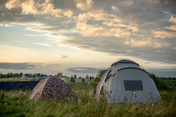 Festival camping in summer evening