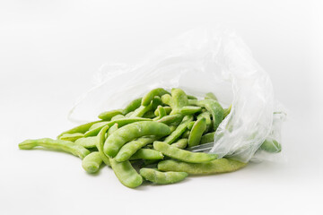 Frozen beans on a pure white background