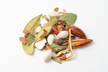 Chinese traditional lo mei seasoning on pure white background