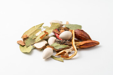 Chinese traditional lo mei seasoning on pure white background