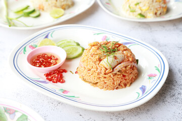fried rice seafood squid with red chilli delicious spicy asianfood in Thailand restaurant.