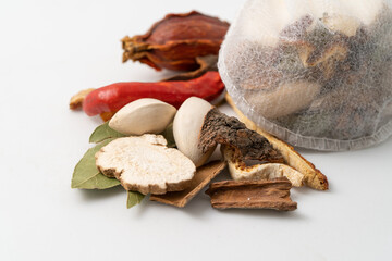 Chinese traditional lo mei seasoning on pure white background