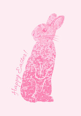 Easter greeting card with pink rabbit silhouette