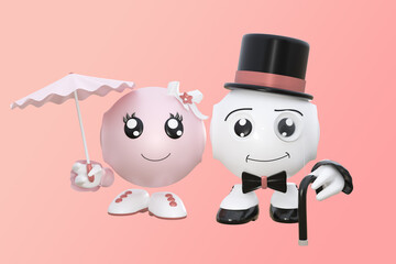 niedliches Roboter Emoticon Liebespaar. 3d rendering