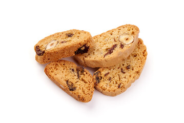 Freshly baked rusks with raisins, isolated on white background. High resolution image.