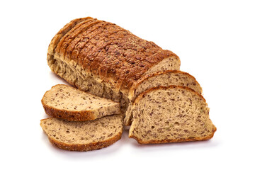 Whole grain bread, isolated on white background.