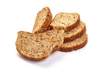 Whole grain bread slices isolated on white background.
