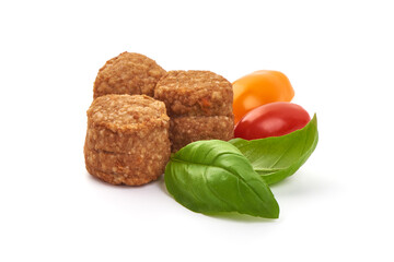 Chicken meatballs, isolated on white background.