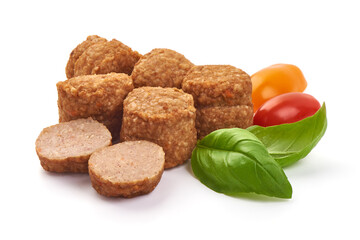 Homemade meatballs isolated on white background.