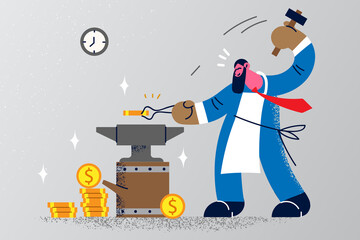 Businessman make money on anvil
