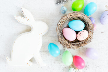 Fototapeta na wymiar Easter scene with white eggs