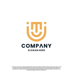 creative letter M monogram logo design combination with shield