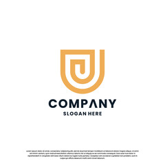 creative letter J monogram logo design combination with shield