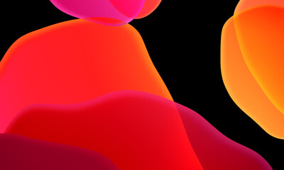 Abstract geometric fluid red orange color gradient on black background. Trendy design graphics used for wallpaper screen tablet and phone. Dark mode.