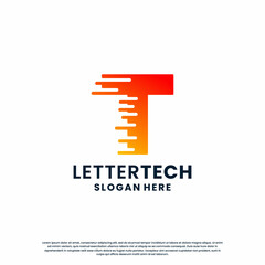 modern letter T logo design with gradient color for technology and science business company.