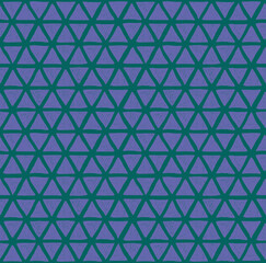 Seamless pattern of drawn Very peri triangles on a Velvet Jade background. For fabric, sketchbook, wallpaper, wrapping paper.