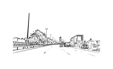 Fototapeta premium Building view with landmark of Manama is the capital of Bahrain. Hand drawn sketch illustration in vector.
