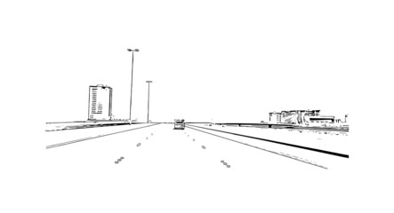 Obraz premium Building view with landmark of Manama is the capital of Bahrain. Hand drawn sketch illustration in vector.