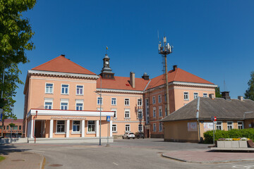 Fototapeta premium Otepaa, Estonia - June 10 2021: Otepaa Tourist Information Centre on a sunny summer day.
