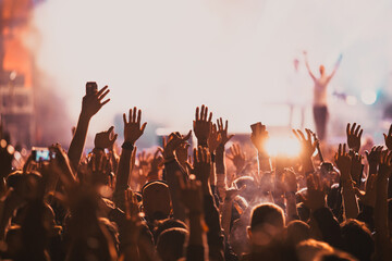 concert and festival background crowd of people partying - obrazy, fototapety, plakaty