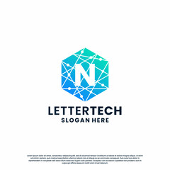 Fototapeta premium modern letter N technology logo design with gradient color