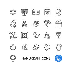 Israel Hanukkah Sign Black Thin Line Icon Set. Vector