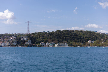 Sea View of the water and ships in the Bosporus and Marmara Sea in the city of Istanbul