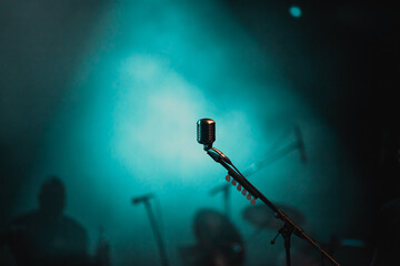 concert and festival background microphone is stage lights