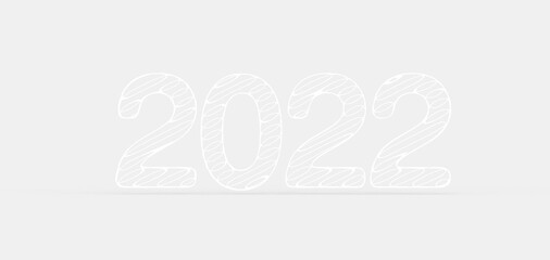 year 2022. 3D illustration numbers isolated white background