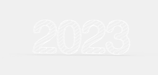 year 2023. 3D illustration numbers isolated white background
