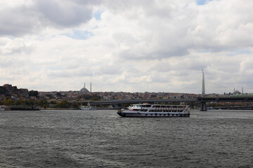 Ships and yachts in the waters of the Bosphorus and the Sea of ​​Marmara near Istanbul on a...