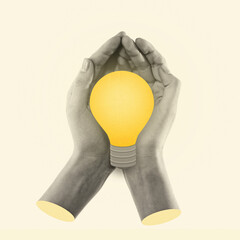 Female hands holding lightbulb like a brilliant idea generated by the most talented, contemporary...