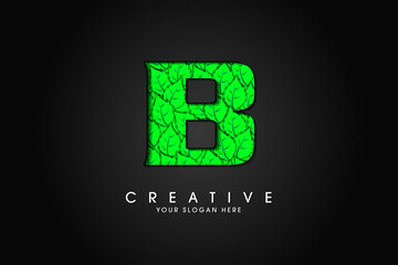 B initial letter logo with leaves. Ecological font. Green Leaves font. Vector illustration.
