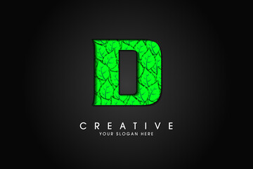 D initial letter logo with leaves. Ecological font. Green Leaves font. Vector illustration.